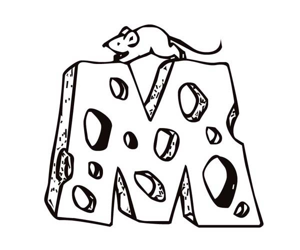 600x500 Letter M For Mouse With Swiss Cheese Coloring Page