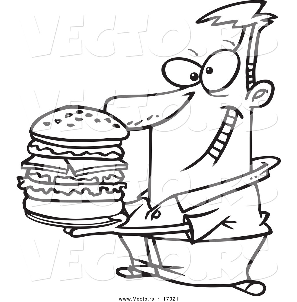 Vector Of A Cartoon Man Holding A Big Burger 1024x1044 Vector Of A Cartoon Man Holding A Big Burger