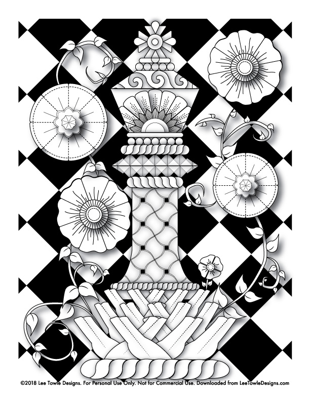 King Chess Piece With With Flowers Coloring Page For Adults 612x792 King Chess Piece With With Flowers Coloring Page For Adults