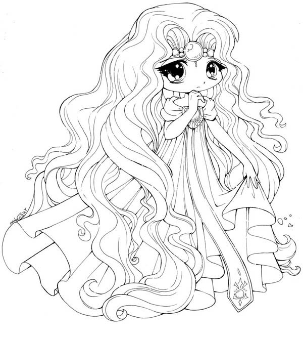 Princess Emeraude Chibi Draw Coloring Page 600x668 Princess Emeraude Chibi Draw Coloring Page