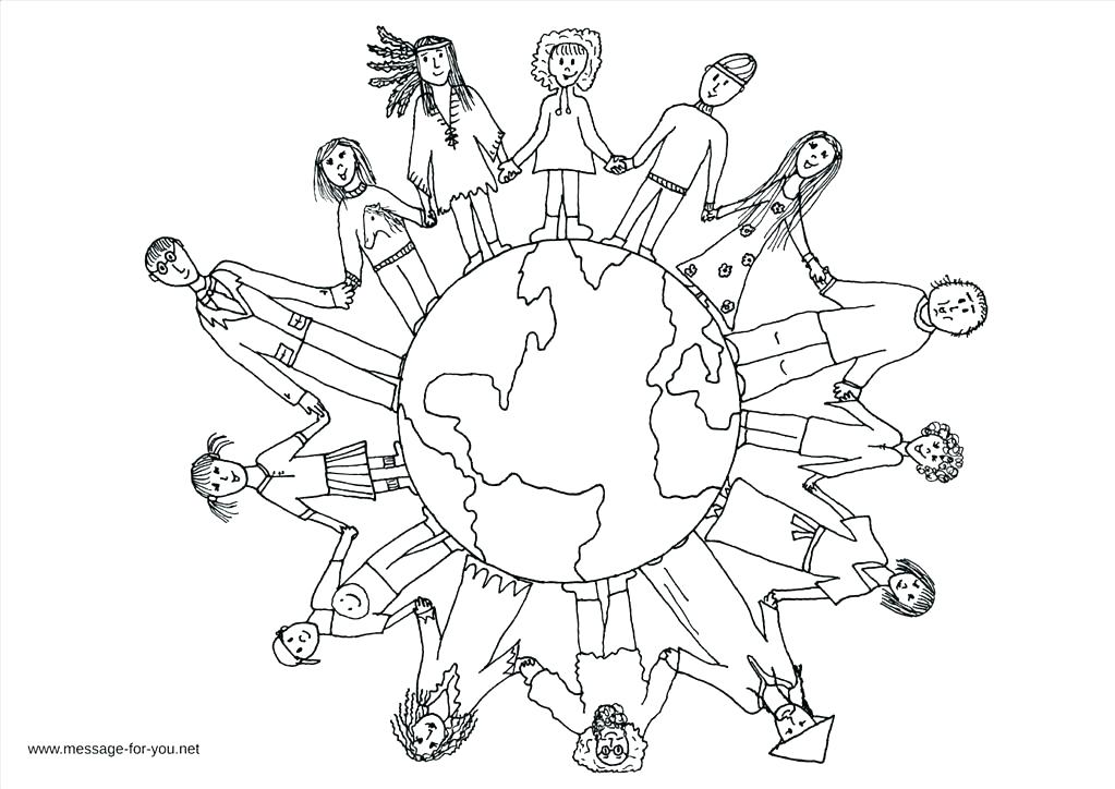 World Map Coloring Page Children Around The World Coloring World 1023x724 World Map Coloring Page Children Around The World Coloring World