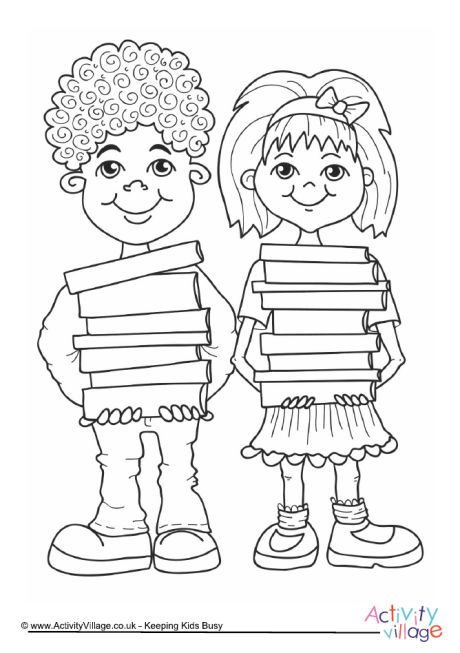 460x653 Children With Books Colouring Page Coloring Pages