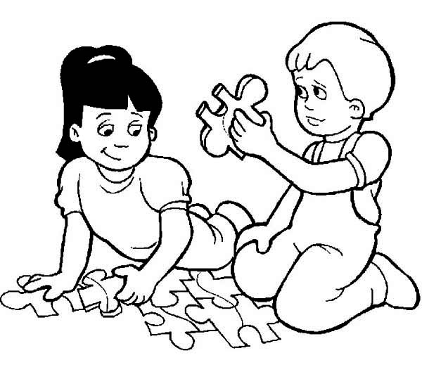 Two Kids Playing Puzzle While Waiting To Go Back To School 600x529 Two Kids Playing Puzzle While Waiting To Go Back To School
