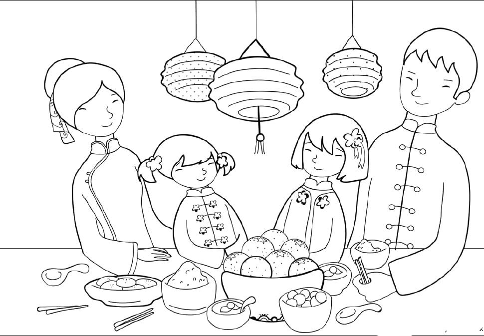 Food Party On Chinese New Year Day Coloring Pages 970x673 Food Party On Chinese New Year Day Coloring Pages