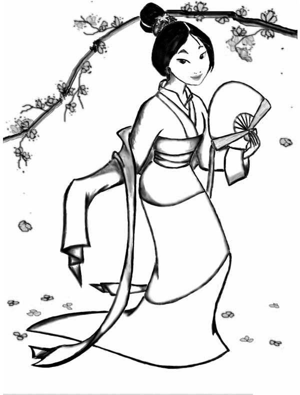 Fa Mulan In Her Classic Chinese Dress Coloring Page 600x789 Fa Mulan In Her Classic Chinese Dress Coloring Page
