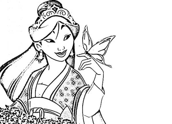 Mulan In Her Chinese Imperial Dress Coloring Page 600x434 Mulan In Her Chinese Imperial Dress Coloring Page