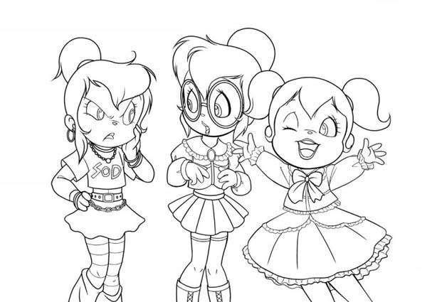 Three Happy Chipettes Coloring Page 600x425 Three Happy Chipettes Coloring Page