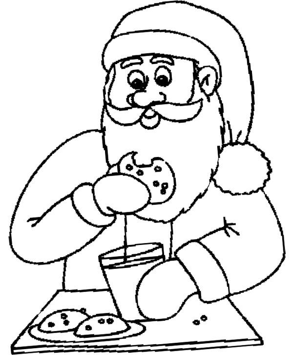 Santa Eating Chocolate Chip Cookie Coloring Page Cookie 600x726 Santa Eating Chocolate Chip Cookie Coloring Page Cookie