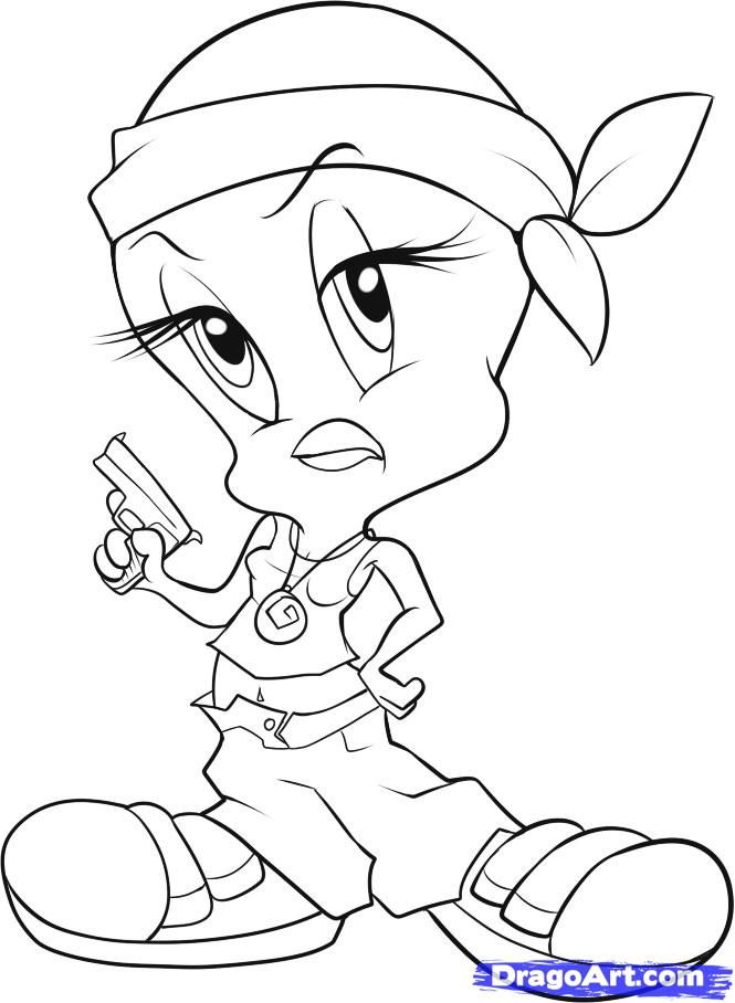 Drawings Of Cartoon Characters How To Draw Gangster Tweety Step 665x908 Drawings Of Cartoon Characters How To Draw Gangster Tweety Step