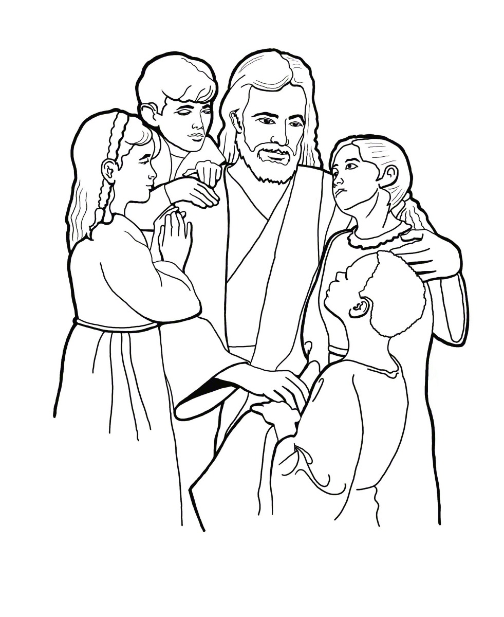 Christ With Children Coloring Page 981x1200 Christ With Children Coloring Page