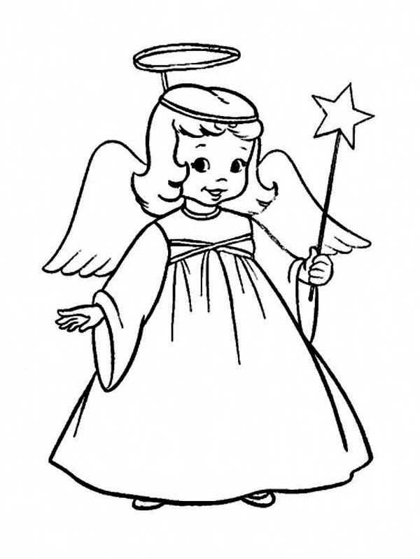 600x799 A Charming Little Girl In Angel Costume On Christmas Coloring Page