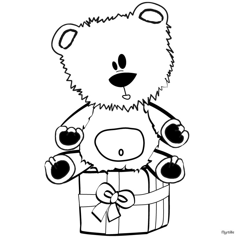 Teddy Bear On Gift Box Coloring Pages 820x820 Teddy Bear On Gift Box Coloring Pages