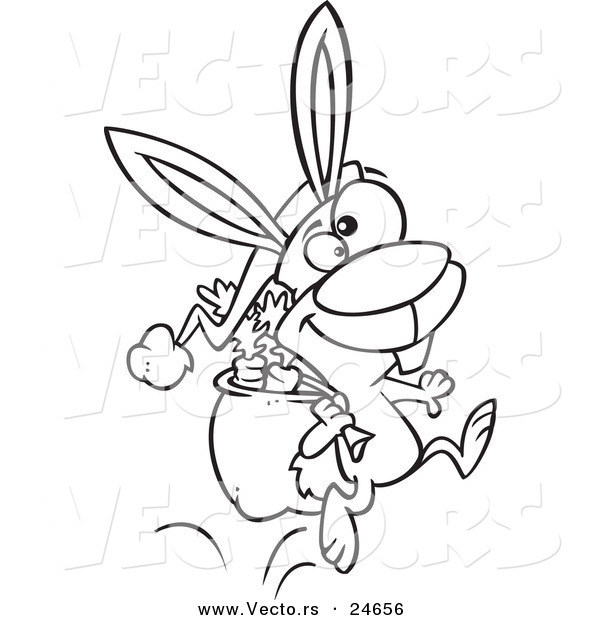 600x620 Vector Of A Cartoon Christmas Bunny Hopping With Carrots In His