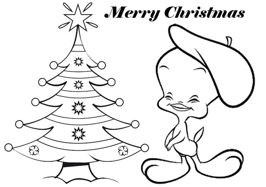 850x600 Tweety Bird Merry Christmas Card Coloring Pages Free Coloring Pages