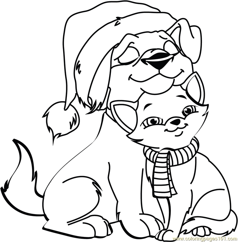 Christmas Cat And Dog Coloring Page 787x800 Christmas Cat And Dog Coloring Page