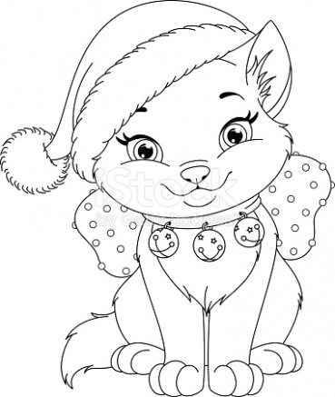 Christmas Cat Coloring Page Stock Vector Art 369x437 Christmas Cat Coloring Page Stock Vector Art