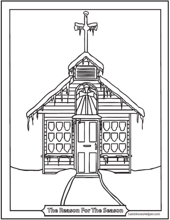 Church Coloring Page Snow And Frosted Windows 590x762 Church Coloring Page Snow And Frosted Windows