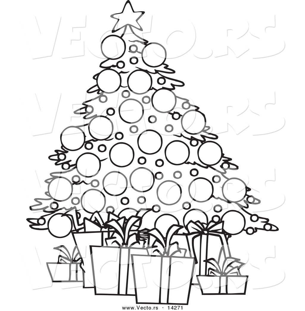 Vector Of A Cartoon Christmas Tree And Gifts 1024x1044 Vector Of A Cartoon Christmas Tree And Gifts