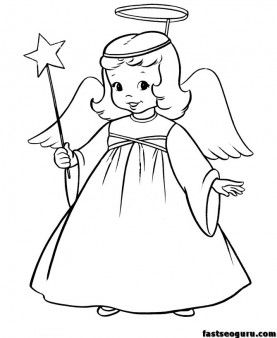 277x338 Christmas Angel And Star Printable Coloring Pages