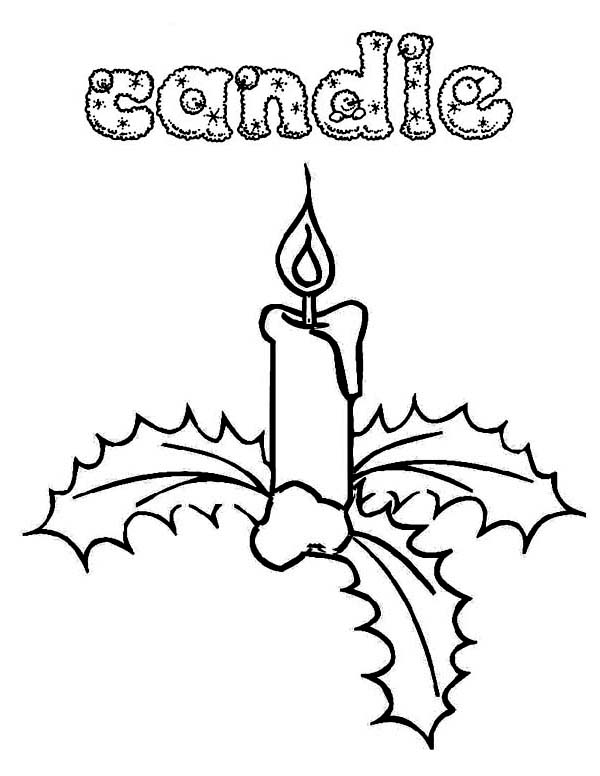 600x776 Gorgeous Christmas Candle And Mistletoe On Christmas Coloring Page