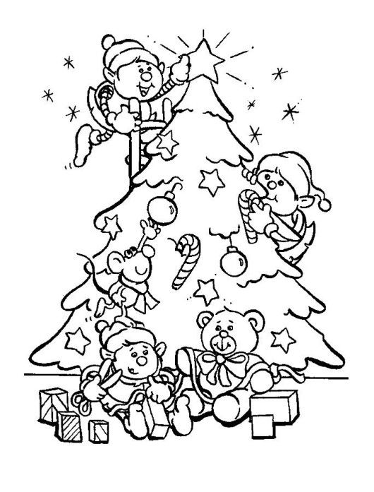Elf Decorate Christmas Tree Coloring Pages 530x697 Elf Decorate Christmas Tree Coloring Pages