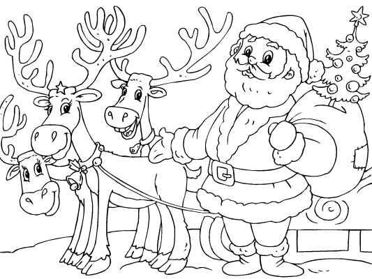 533x400 Santa Claus And His Reindeer Coloring Page. Lots More Fun