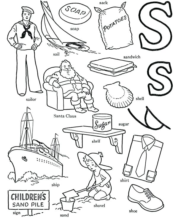 600x734 S Coloring Page Learn Words For Letter S Coloring Page Bulk Color