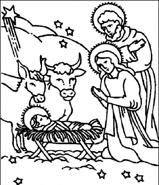 518x602 Maria Welcomes The Baby Jesus Bible Story Christmas Day Coloring