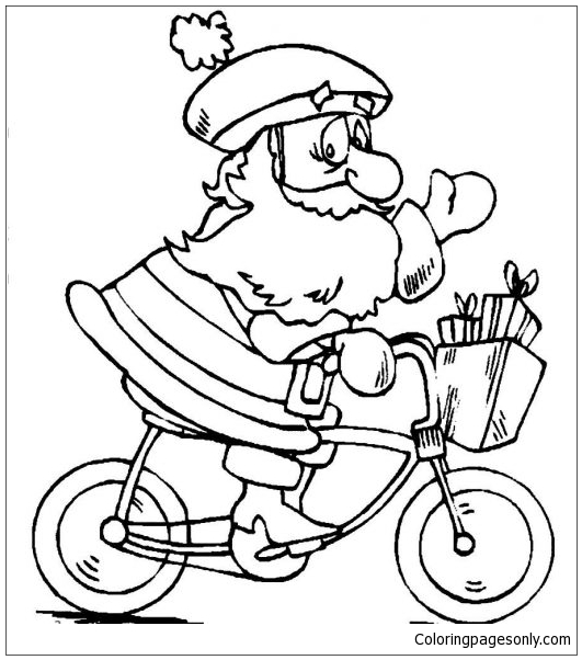 531x602 Santa Claus Riding A Bicycle To Prepare The Christmas Day Coloring