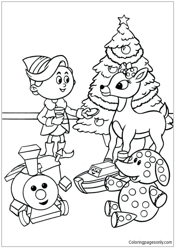 577x815 Christmas Coloring Pages Rudolph With Children In Day Coloring