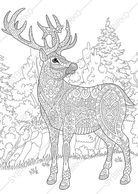 570x798 Adult Coloring Pages. Christmas Deer. By Coloringpageexpress