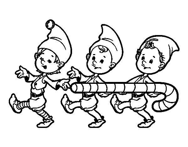 Three Christmas Elves Coloring Page 600x470 Three Christmas Elves Coloring Page