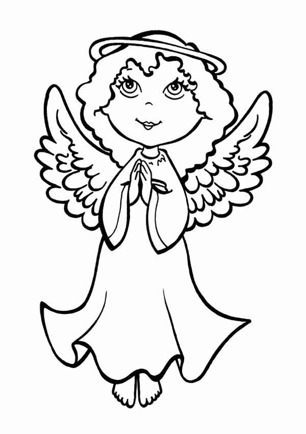 An Angel Making Pray On Christmas Eve Coloring Page 600x849 An Angel Making Pray On Christmas Eve Coloring Page
