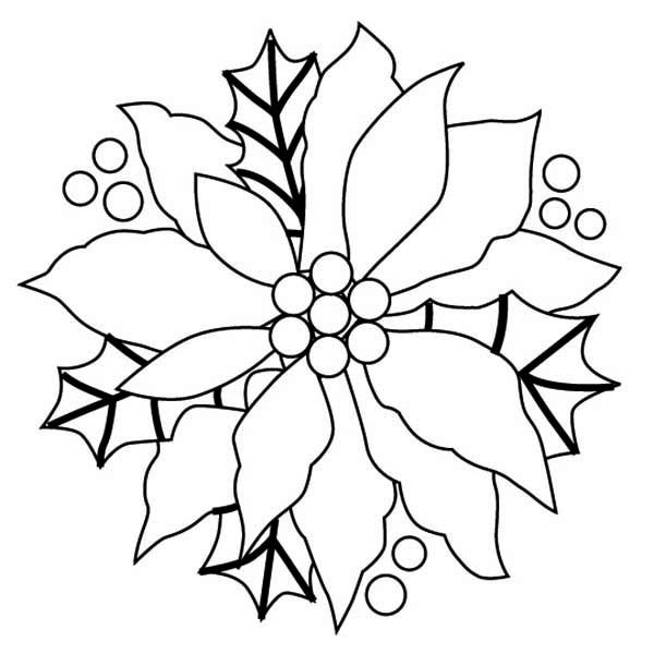 Christmas Wreaths With Poinsettia Flower Coloring Page 600x600 Christmas Wreaths With Poinsettia Flower Coloring Page