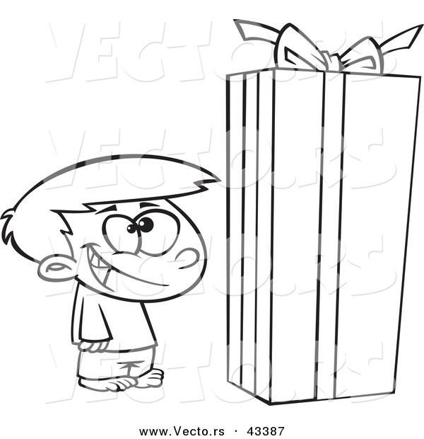 Vector Of A Happy Cartoon Boy Standing By A Large Christmas Gift 600x620 Vector Of A Happy Cartoon Boy Standing By A Large Christmas Gift