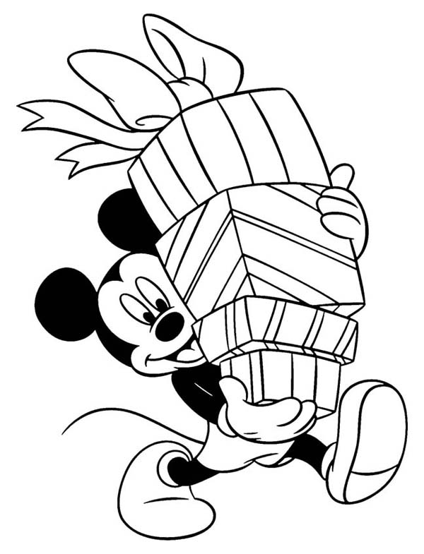 Mickey Holding A Bunch Of Christmas Gifts Coloring Page 600x785 Mickey Holding A Bunch Of Christmas Gifts Coloring Page