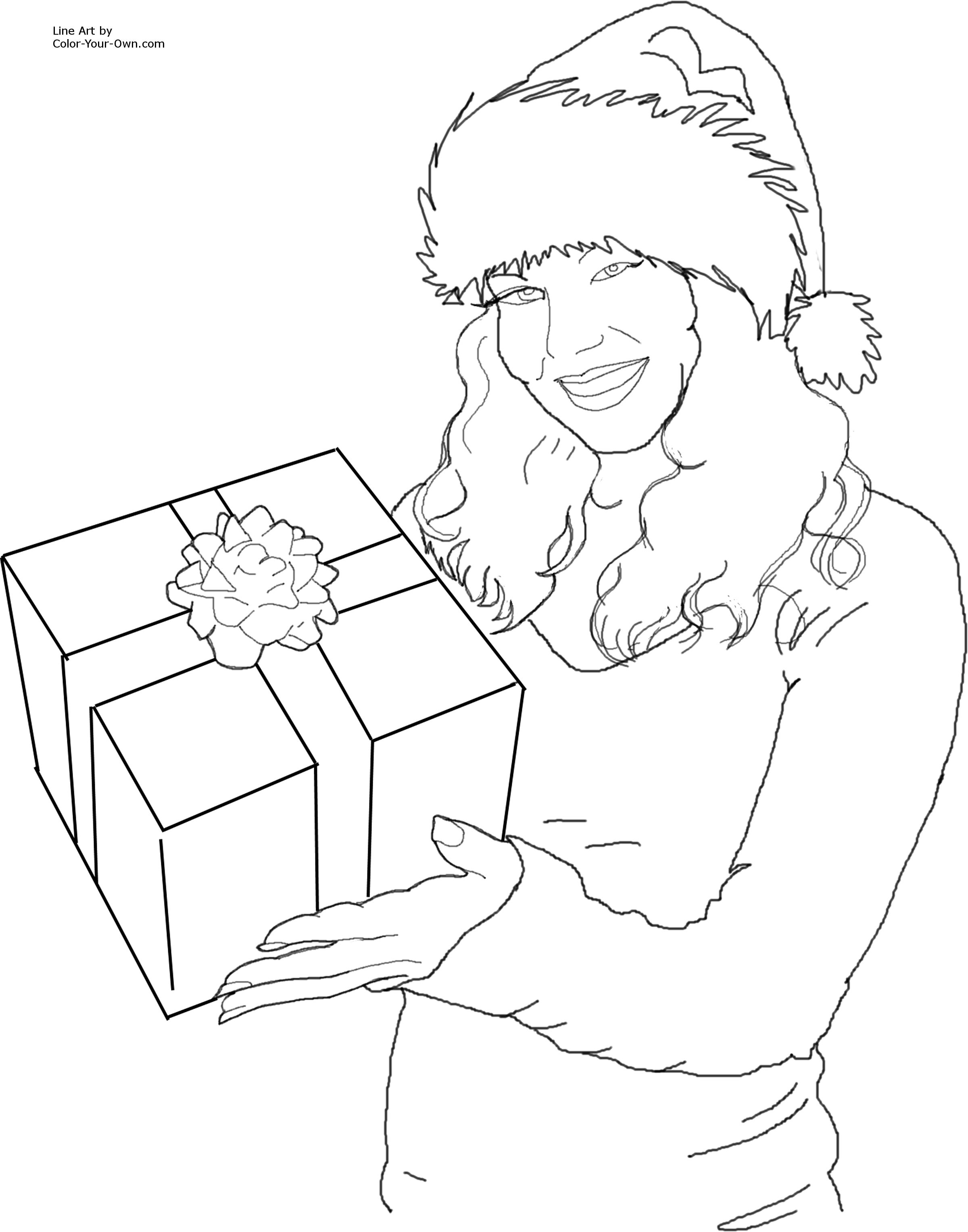 Christmas Santa's Helper With A Gift Coloring Page 2400x3056 Christmas Santa's Helper With A Gift Coloring Page