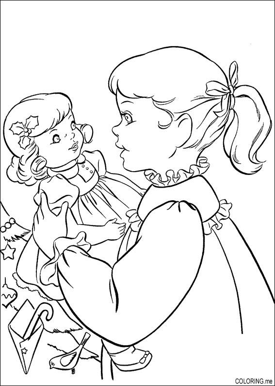 Coloring Page Christmas Girl And Doll 567x794 Coloring Page Christmas Girl And Doll