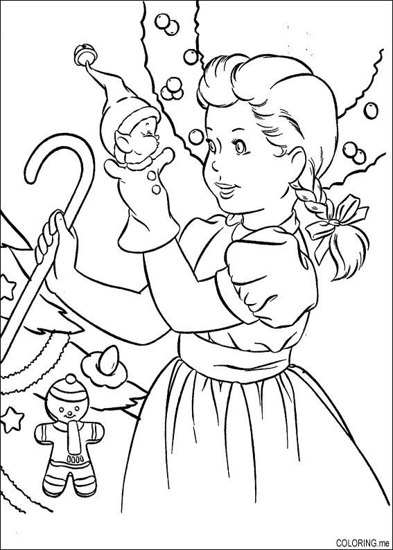 Coloring Page Christmas Girl Playing With Doll 567x794 Coloring Page Christmas Girl Playing With Doll