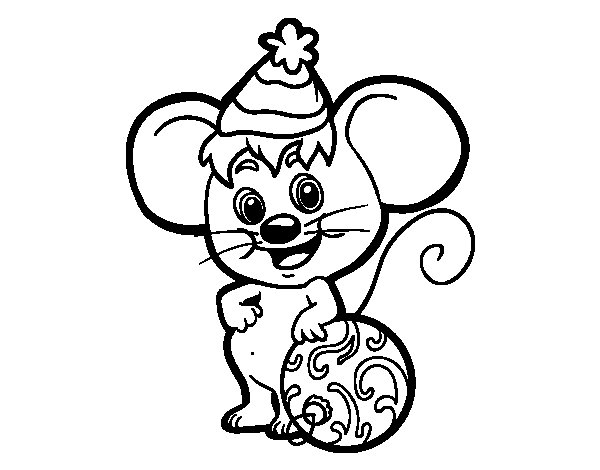 Mouse With Christmas Hat Coloring Page 600x470 Mouse With Christmas Hat Coloring Page