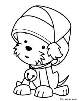 Printable Christmas Puppy With Santa Claus Hat Coloring Pages 262x338 Printable Christmas Puppy With Santa Claus Hat Coloring Pages