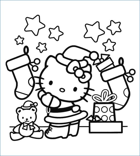 473x528 Hello Kitty On Snow Christmas Holiday Coloring Page