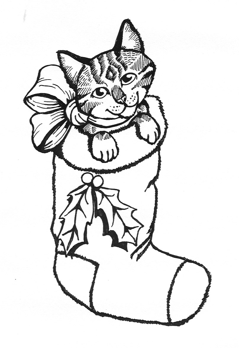 808x1177 Coloring Pages Christmas Kitten