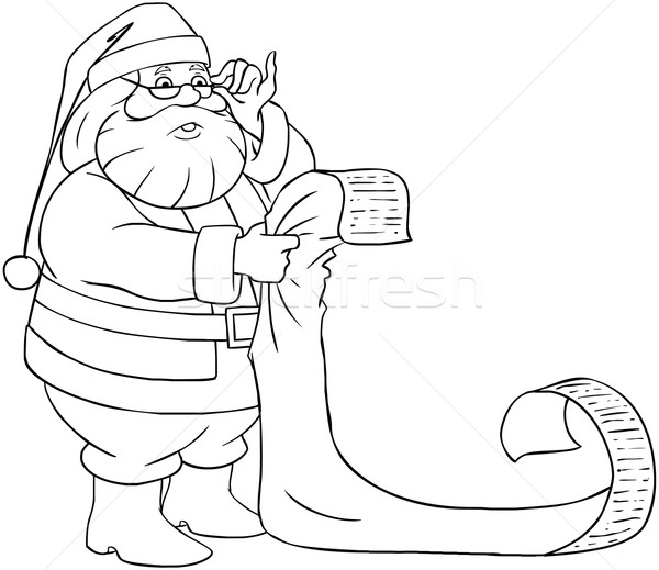 600x519 Santa Claus Reads From Christmas List Coloring Page Vector