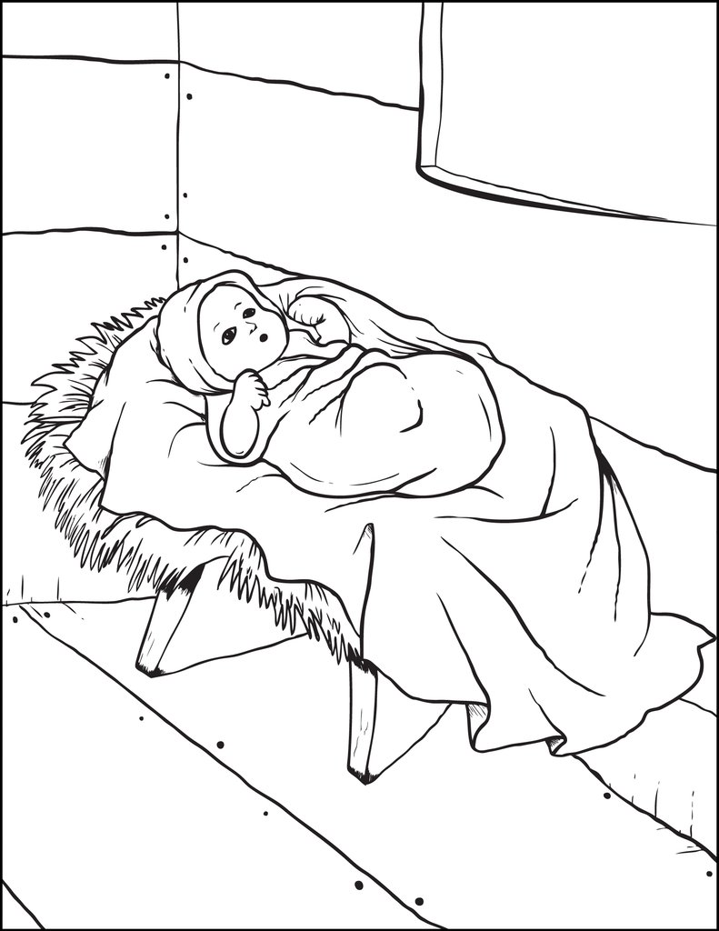 791x1024 Free Printable Baby Jesus In The Manger Christmas Coloring Page