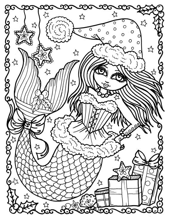 Christmas Mermaid Instant Download Coloring Page Book Digi Art 570x738 Christmas Mermaid Instant Download Coloring Page Book Digi Art