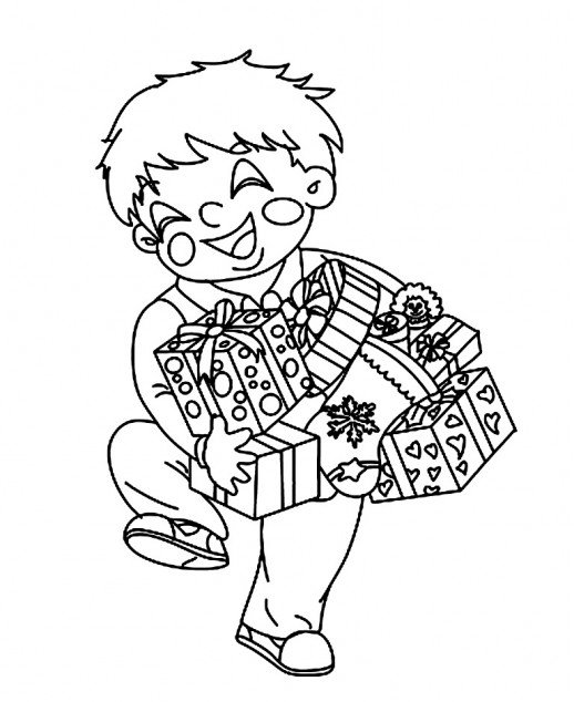 518x634 A Boy Feels So Glad Getting Lots Of Christmas Presents Coloring