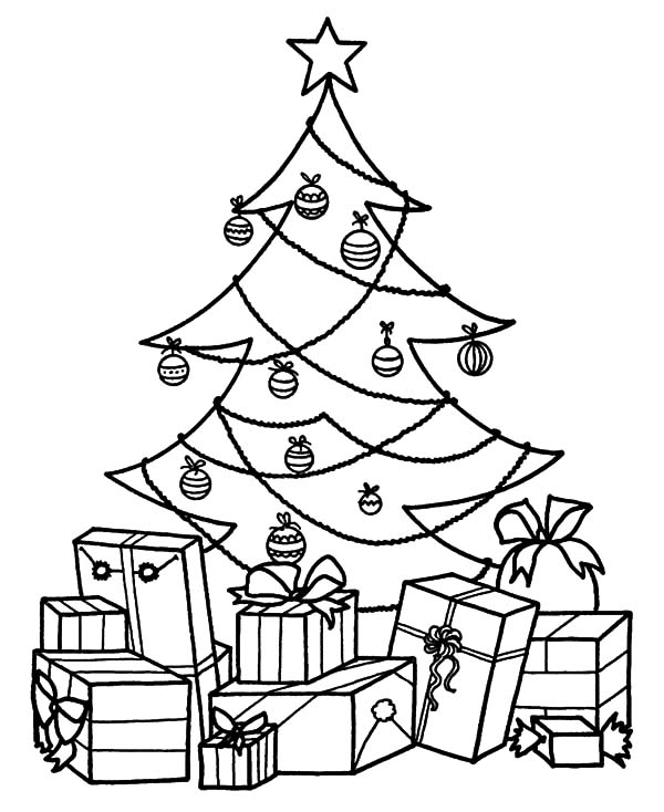 Christmas Tree With Presents Coloring Pages 600x734 Christmas Tree With Presents Coloring Pages