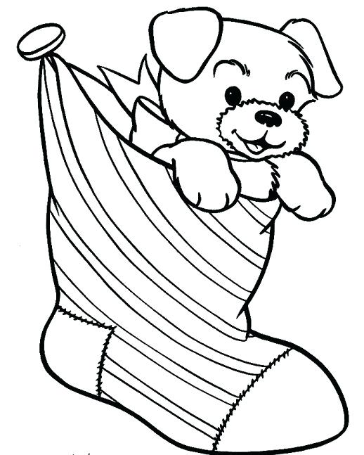 518x647 Christmas Puppy Coloring Pages A Puppy Puts On A Sock As A Gift