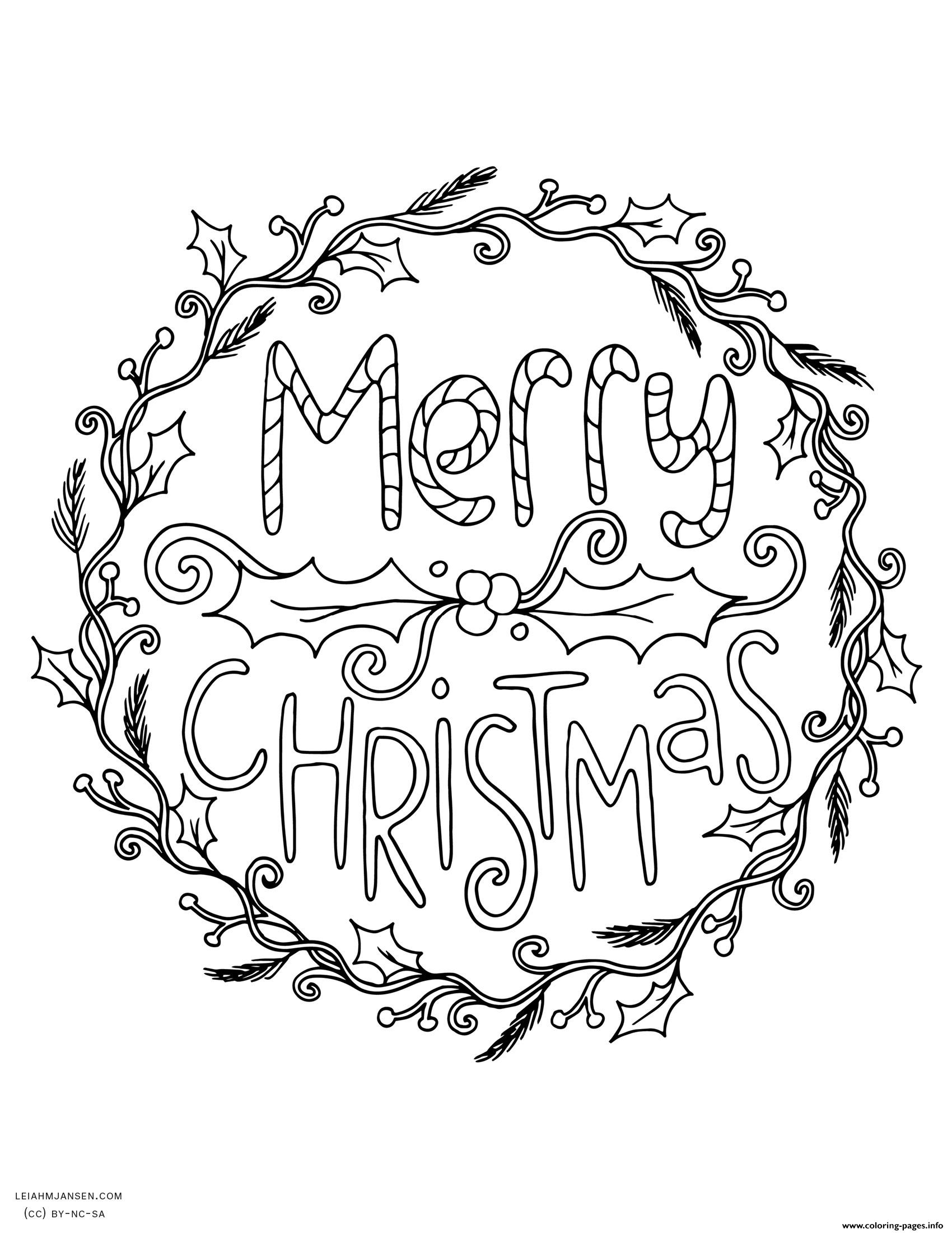 1700x2200 Merry Christmas Wreath Adult Coloring Pages Printable